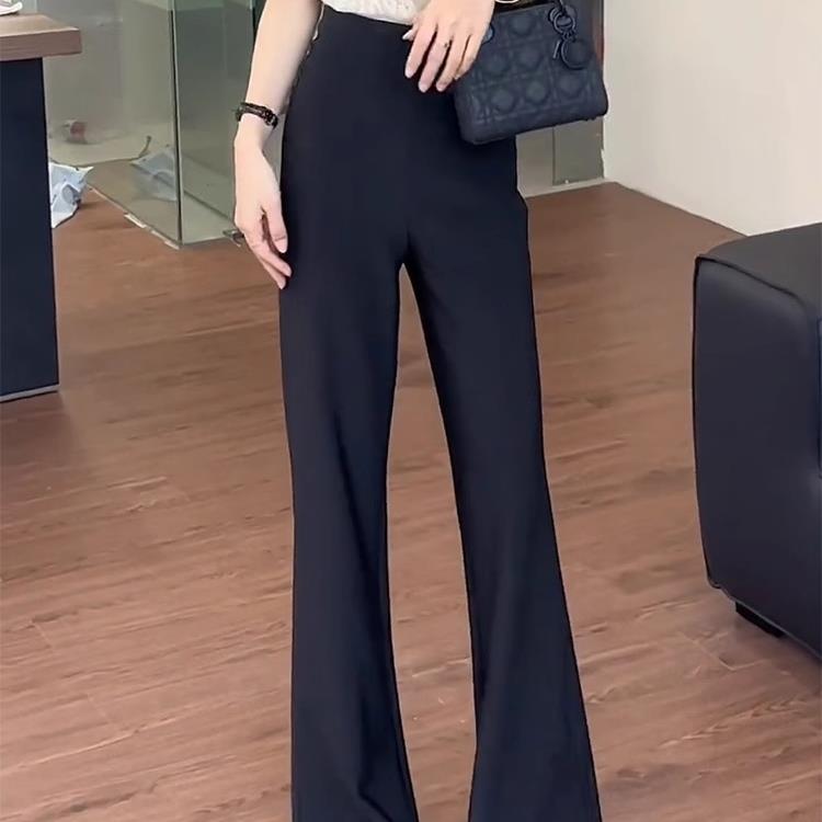 黑色垂感微喇西装裤女春秋2025新款高腰显瘦直筒宽松喇叭拖地长裤