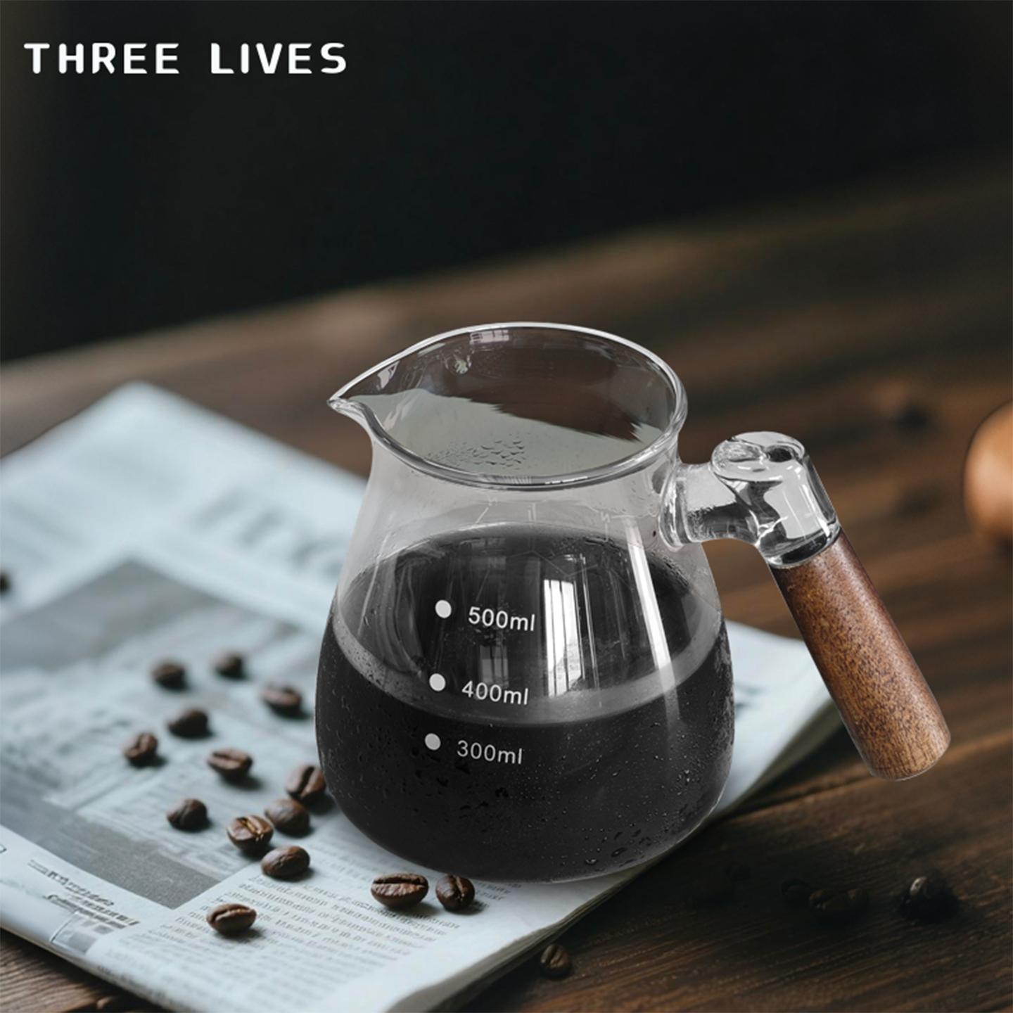 THREELIVES木柄咖啡分享壶500ml