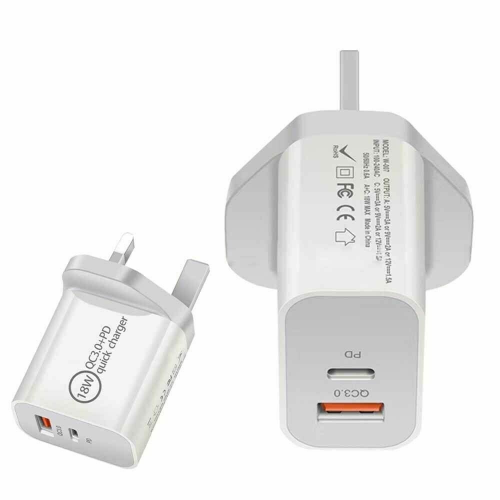 UK/AU/EU/US Plug For iPhone 12 Mini 11 Pro Max PD 18W USB C