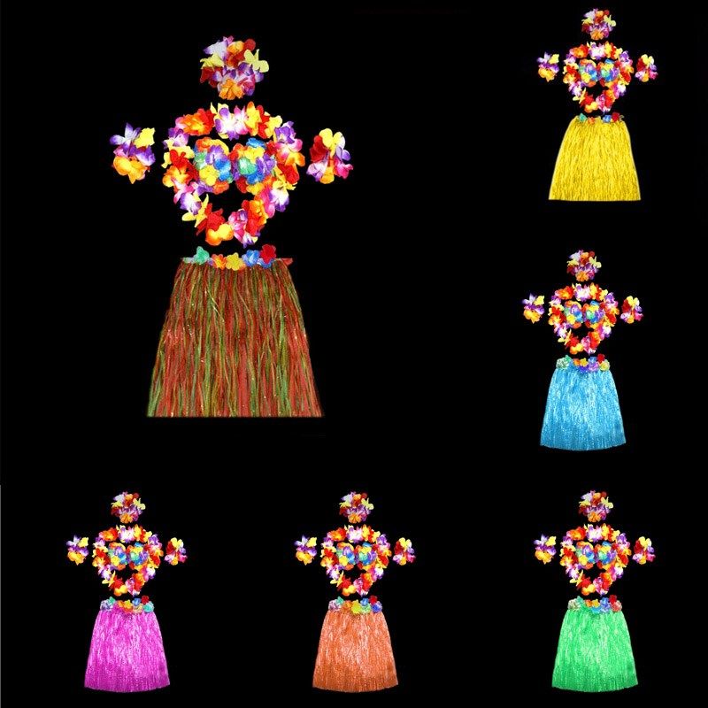 girl dress up plastic fibers dance festival hawaiian costume