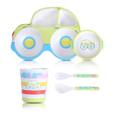 5Pcs/set Eco-friendly Bamboo Fiber Baby Dishes Car Model Tab