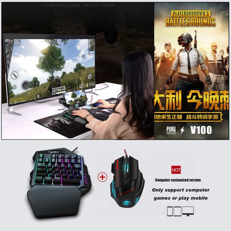 V100+A907 适用于 PUBG Keyboard Mouse Set 35 Keys Mini USB Wi