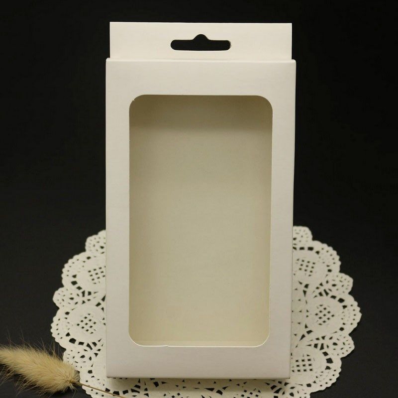 50PCS White/Black kraft paper box with pvc window for mobile