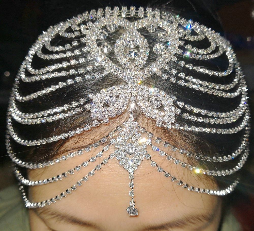 Bridal Headpiece Crystal Rhinestone Chain Flapper Cap Weddin