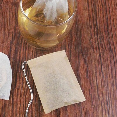 100Pcs Tea Bag Filter Paper Bags Empty Drawstring Teabags Fo