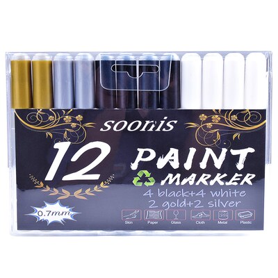 0.7 mm Pen Tip Acrylic Paint Marker Pens Set of 12 Pack for