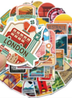 50pcs Travel City Landscape Cartoon Graffiti Sticker DIY Mo
