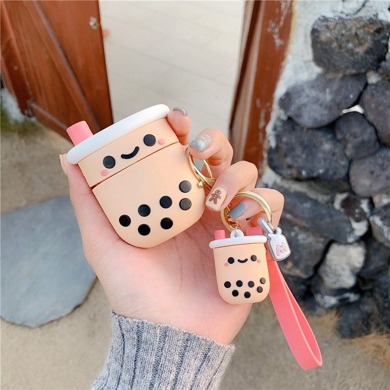 cute boba bubble milk tea silicone earphone case for airpod