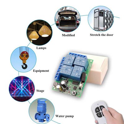 433MHz AC 85V~220V 10A 2200W 4CH Remote Control Switch Wirel