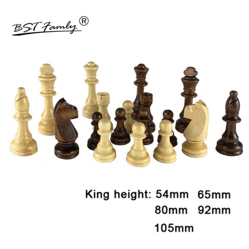 32 Wooden Chess Pieces King Height 54/65/80/92/105mm Chess