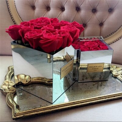 Acrylic Rose Mirror Box Rose Storage Case 9Holes Holy Gift V