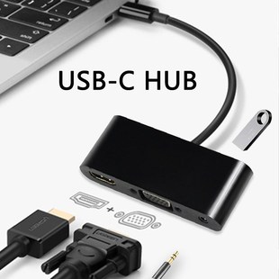 USBC Hub TypeC to HDMI Converter 4K HDMI VGA 3.5mm Audio 3 i