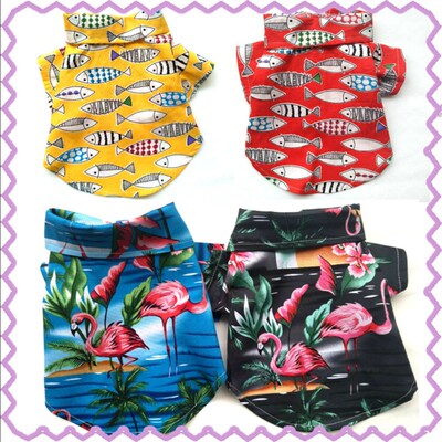 4 Style Summer Pet Clothes for Dogs Shirt Fish Flamingo Pat