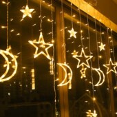 Powered Moons LED Lights Solar Stars Curtain with Dimmable