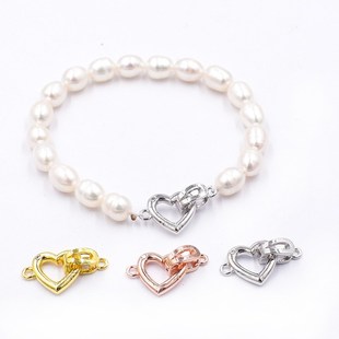heart shaped Bracelet Silver Necklace pearl clasp cla plated