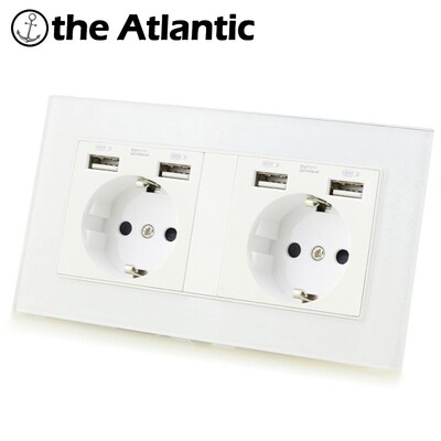 Atlectric EU DE RU Plug Power Socket Dual USB Port Wall Dou