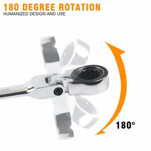 Flexible Pivoting Head Ratchet Combination Spanner Wrench Ga