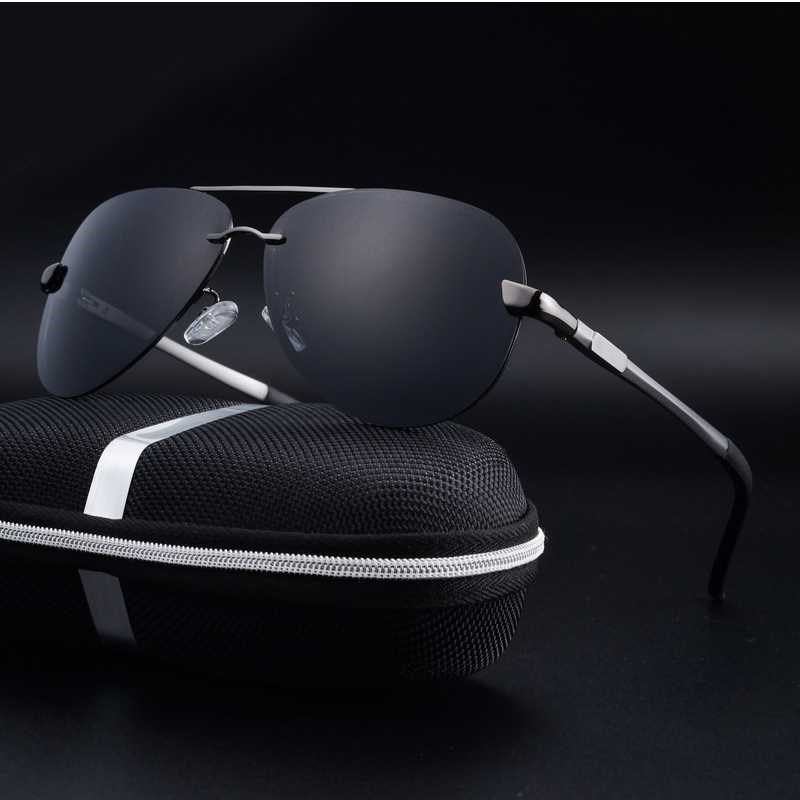2021 Rimless Men Polarized Sunglasses Black/Brown Metal Fra