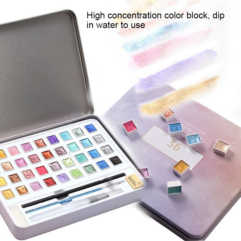 Metallic Watercolor Set 36 Colors Pearlescent Solid Waterco