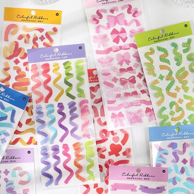 1 pcs Colorful ribbon laser Decorative PVC Stickers Scrapbo