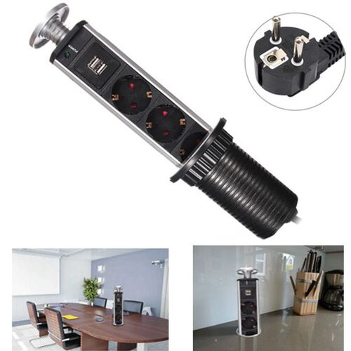 2M Extension Cable Socket EU Plug 3 Power Pull Up Desktop S