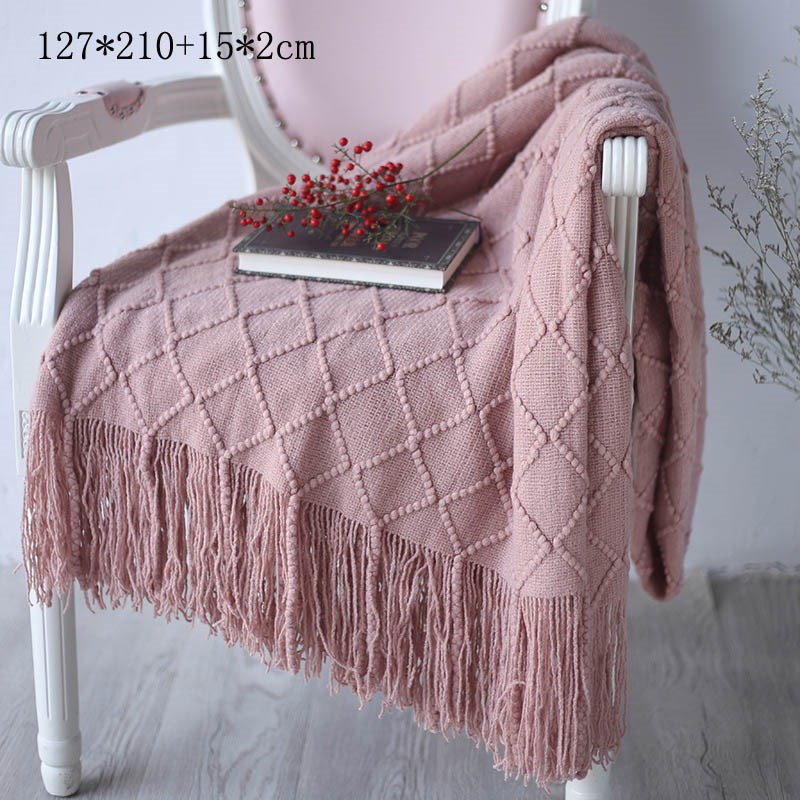Knitted Decorative Throw Blanket with Tassel Office Nap Trav