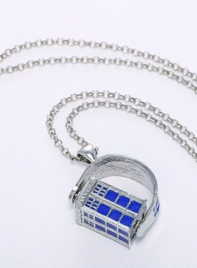 Dr Doctor Necklace Rotating Tardis Police Box Vintage Blue