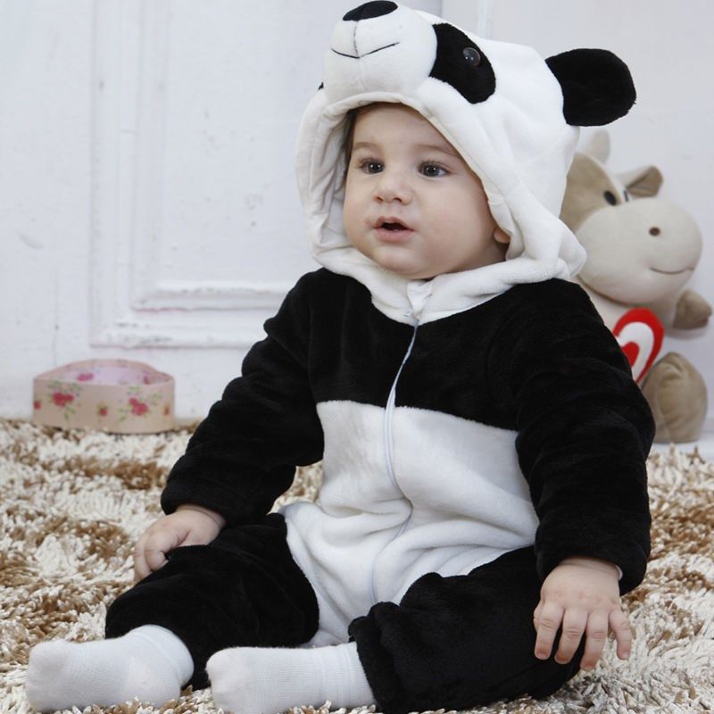 Cute Baby Girl Boy Panda Rompers Zipper Winter Soft Warm Ho