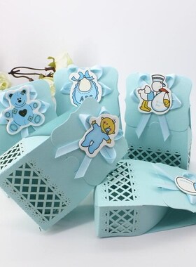 12pcs Baby Shower Blue Pink Candy Box Cute Gift Bag Paper fo