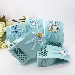 12pcs Baby Shower Blue Pink Candy Box Cute Gift Bag Paper fo