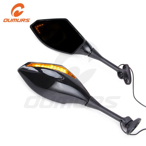 OMRS Motorcycle Rear View Mirror LED Light Turn Signal Integ