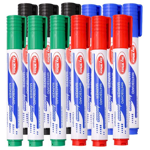 12pcs/set Whiteboard Pen Set Erasable Marker Pen for White B