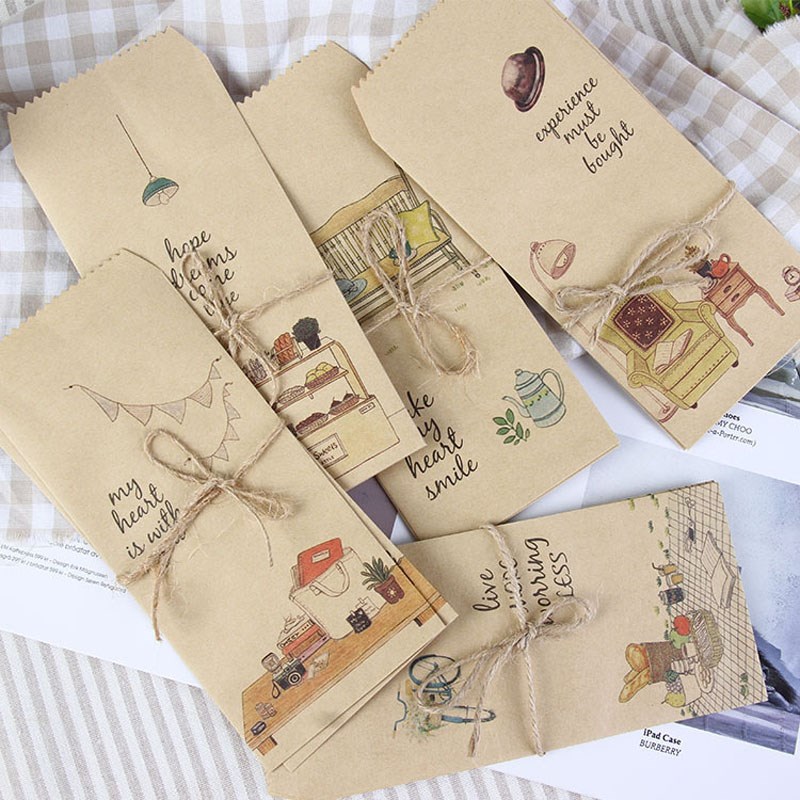 50pcs Vintage Kraft Paper Bags Retro Paper Envelopes With H