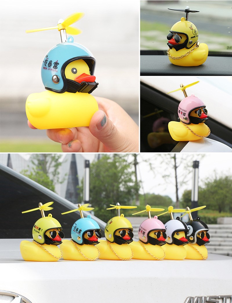 5pcs Cute Little Yellow Duck With Helmet Propeller Rubber Wi