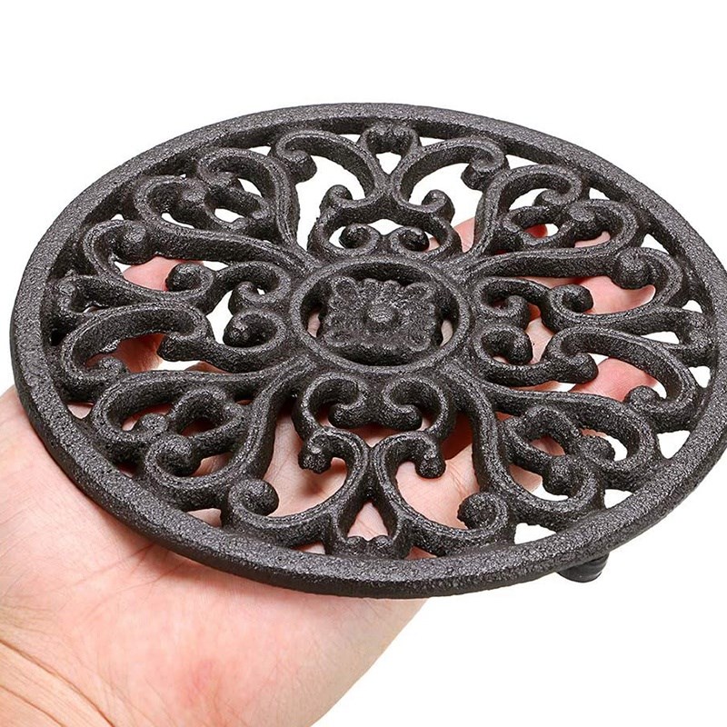6.7Inch Cast Iron Trivet Decorative Round Mat Hot Pot Holder