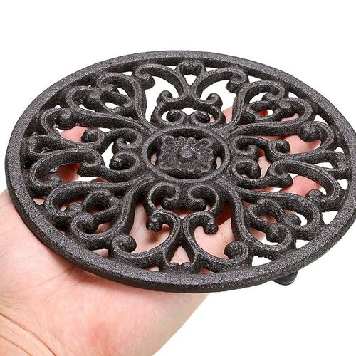 6.7Inch Cast Iron Trivet Decorative Round Mat Hot Pot Holder
