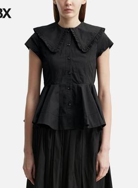 Ganni Short Cotton Ruffle Shirt 衬衫女HBX