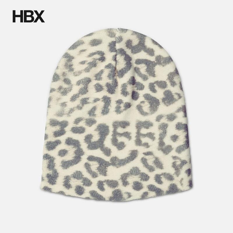 YEEL Leopard Pattern Beanie 针织帽女HBX