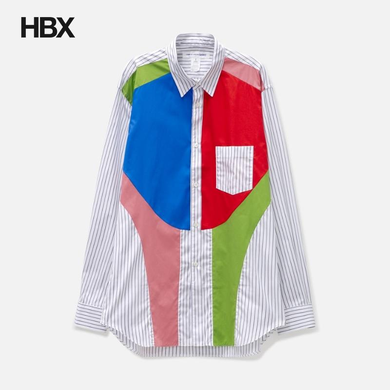CDG SHIRT Multicolor Woven Panel Striped Shirt 长袖衬衫男HBX
