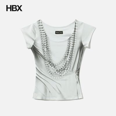 NACHE Pearl Necklace Printed T-Shirt 短袖T恤女HBX
