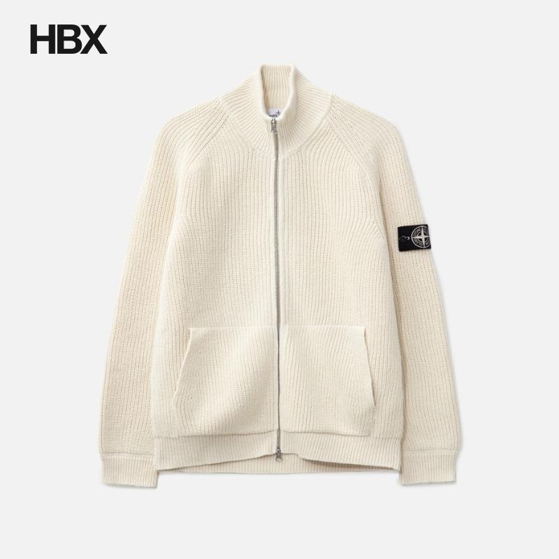 Stone Island/石头岛 Fisherman's Rib Raw保暖针织开衫外套男HBX