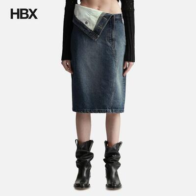 Lesugiatelier Folded-waist Denim Midi Skirt 半身裙女HBX