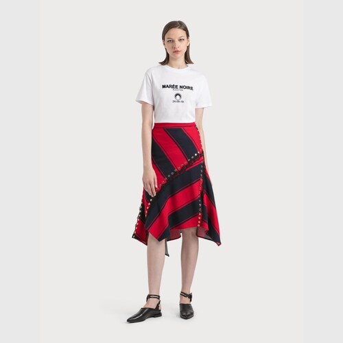 KOCHÉ Stripy Asymmetrical Midi Skirt半身裙女HBX