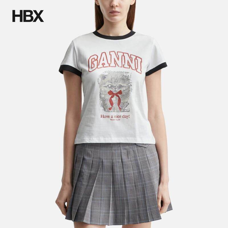Ganni Cropped Kitty T-Shirt 短袖T恤女HBX