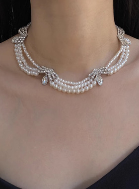 法国CapinKofin法式巴洛克多层珍珠镶钻项链时尚个性轻奢锁骨链