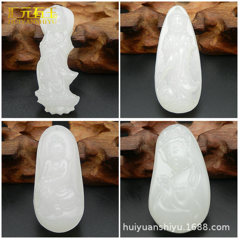 会销阿富汗玉白玉观音吊坠玉器玉石挂件开业