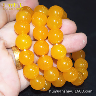 黄玉髓圆珠手链男女款黄玛瑙手串黄玉珠子鸡油黄珠串