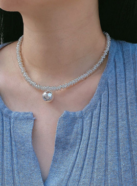 法国capinkofin冷淡风气质金属球球吊坠项链时髦高级感锁骨链