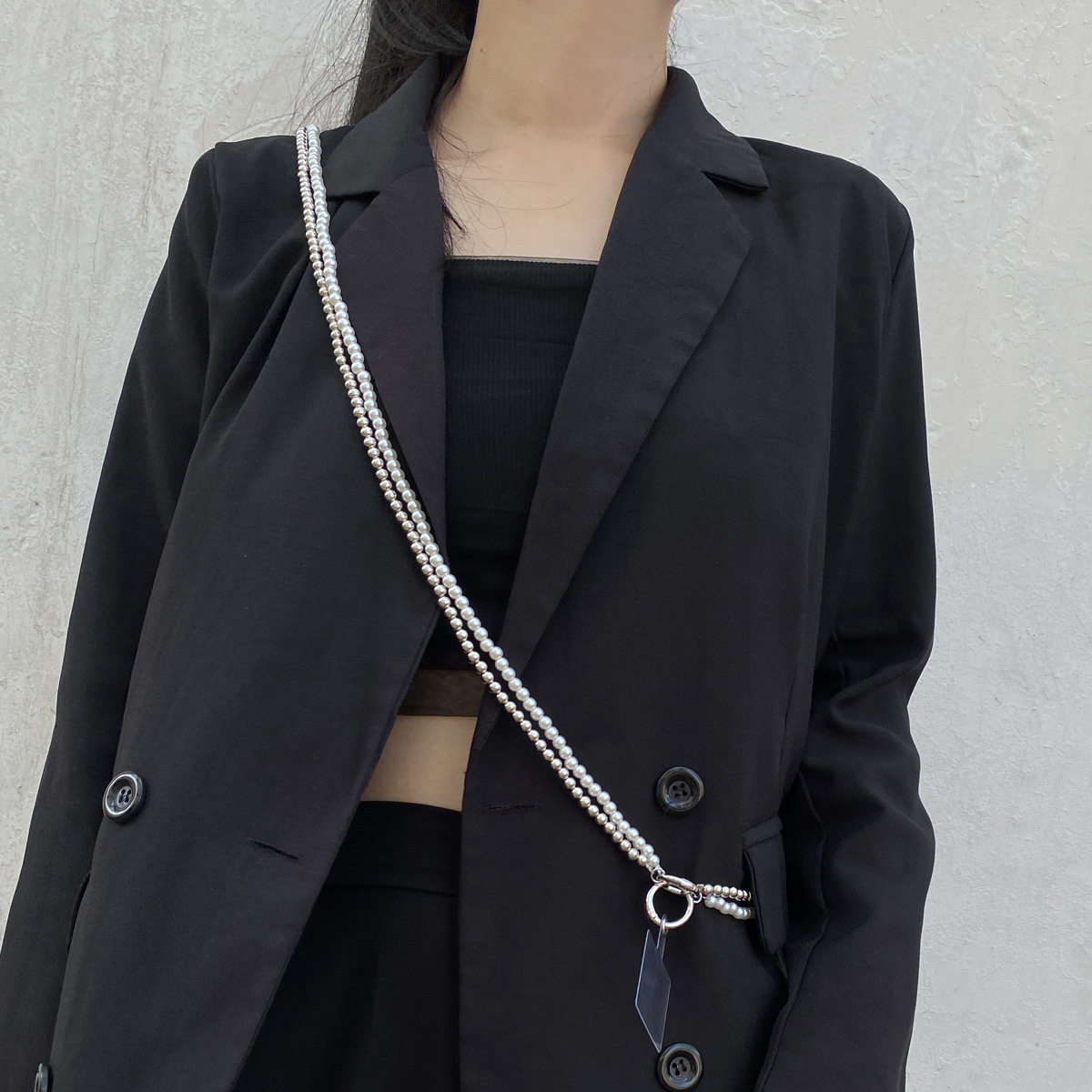 法国capinkofin金属多层珍珠腰链女潮叠戴防丢链条腰带配裙子