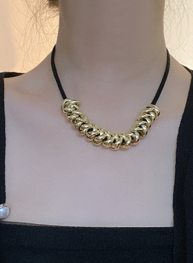 法国CapinKofin高级感ins冷淡风黑绳金属碎银圈项链女气质新款